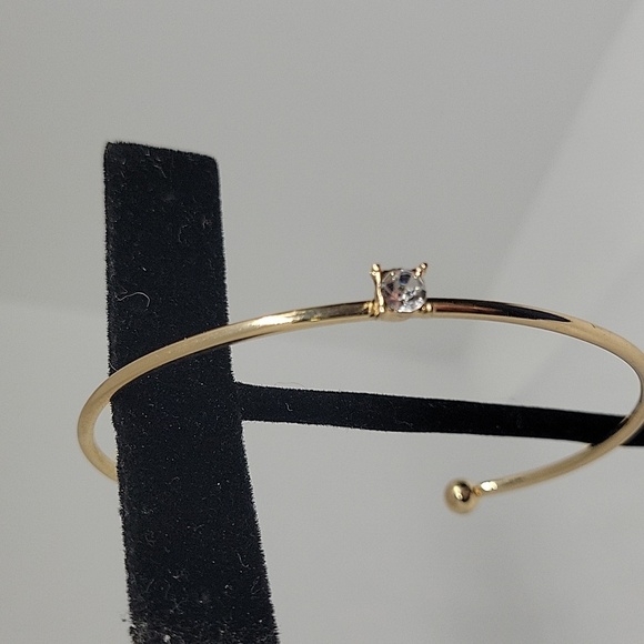 Solitare CZ Gold Tone Bangle - Picture 3 of 5